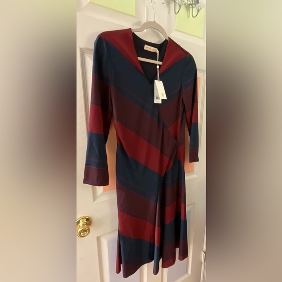 Tory Burch Asymmetrical Dress RN11395/CA57014 Navy /Wine Retail $550.00 NWT Sz 2 - Picture 9 of 16